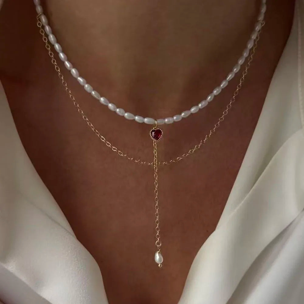 Crystal Tassel & Pearl Necklace