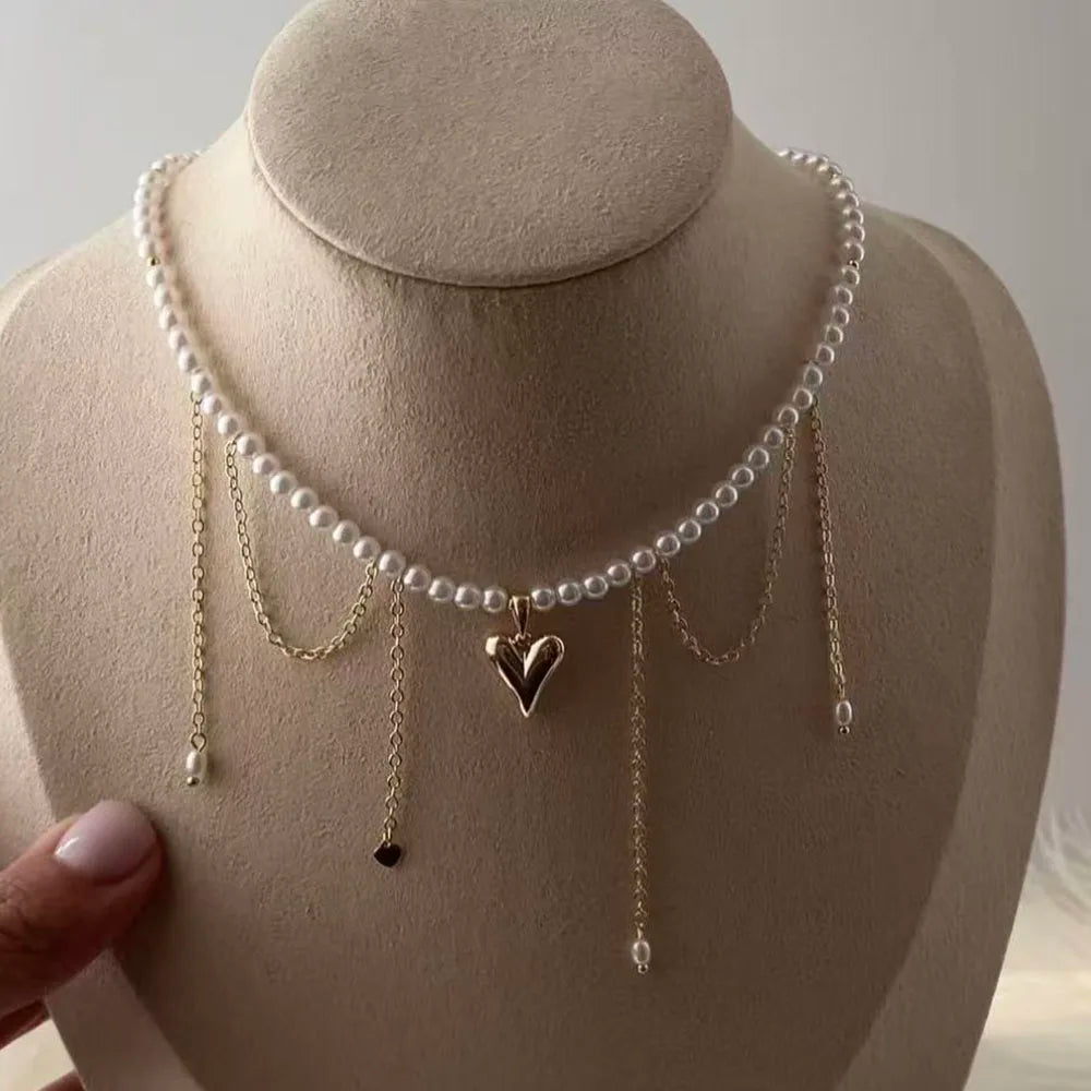 Crystal Tassel & Pearl Necklace