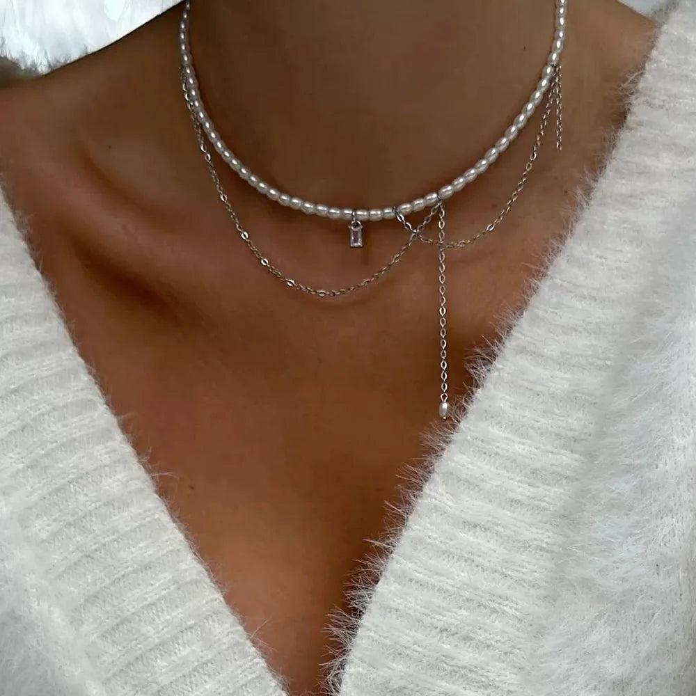 Crystal Tassel & Pearl Necklace