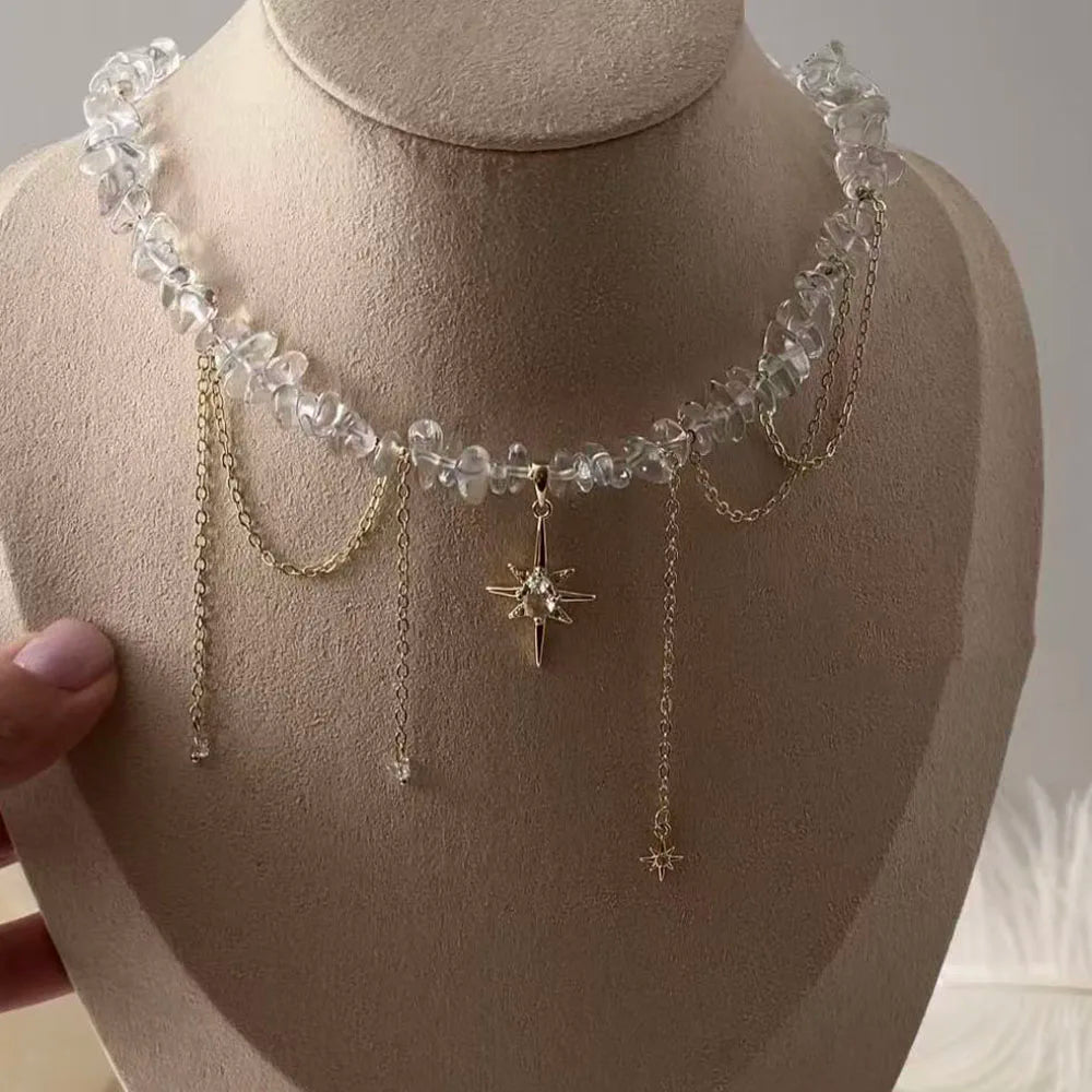 Crystal Tassel & Pearl Necklace