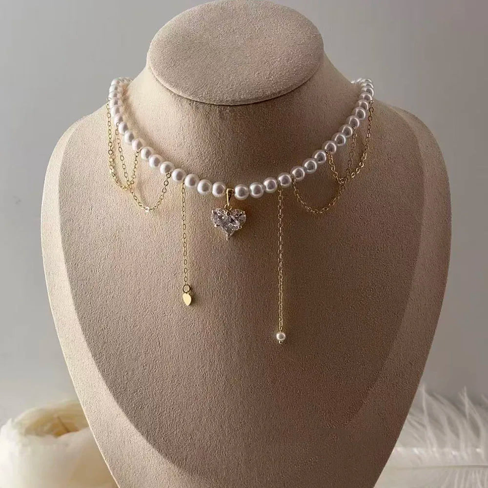 Crystal Tassel & Pearl Necklace